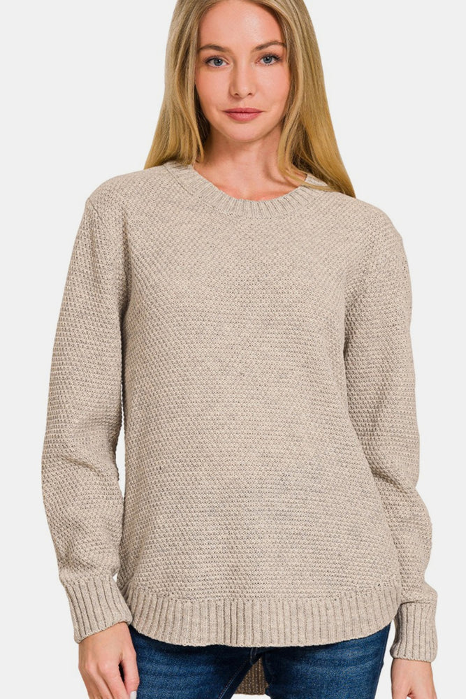 Long Sleeve Curved Hem Sweater