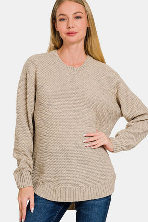 Long Sleeve Curved Hem Sweater