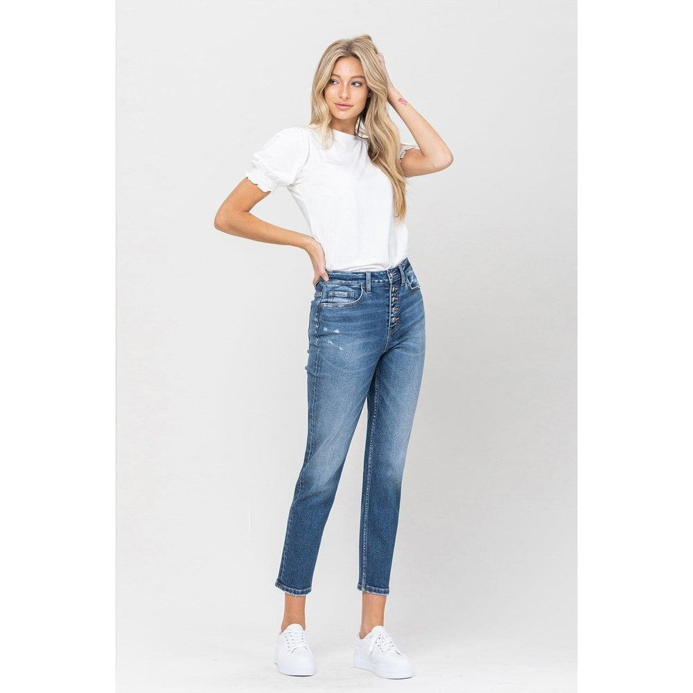 Button Up Stretch Mom Jeans - Pretty and All