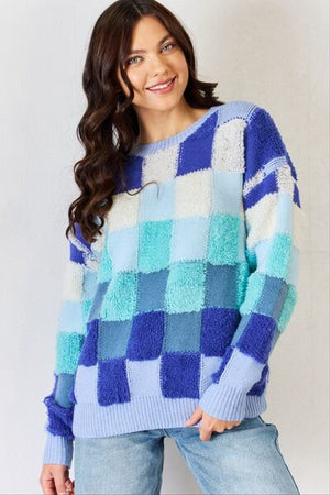 Winter Blues Checkered Sweater