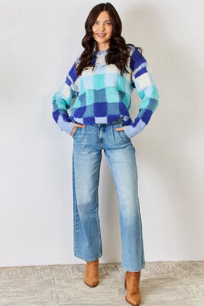 Winter Blues Checkered Sweater